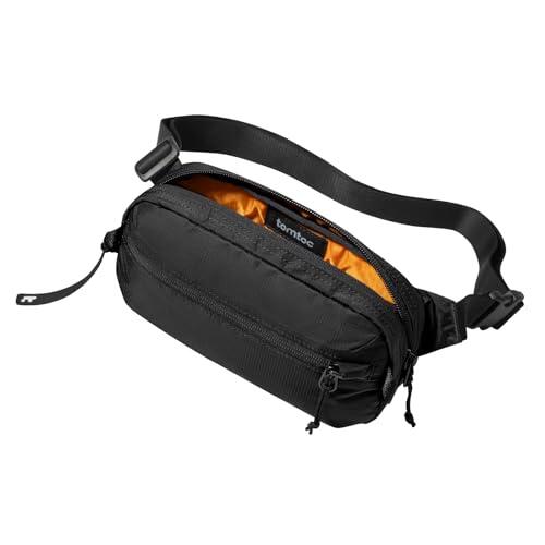 tomtoc 1,5 L Bolso Bandolera Sling Bag con Protección RFID, Riñonera Antirrobo Bolso Cruzado/Pecho Crossbody para Hombre y Mujer, Ligero y Resistente a Salpicaduras para Viajes y Uso Diario, Negra