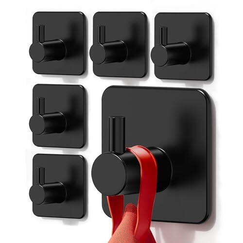 Auxmir 6 Piezas Ganchos Adhesivos para Pared, Acero Inoxidable, Colgador Toallas sin Taladro, Autoadhesivo Extrafuerte, Colgador Adhesivo para Baño Cocina Albornoz Trapos, Negro