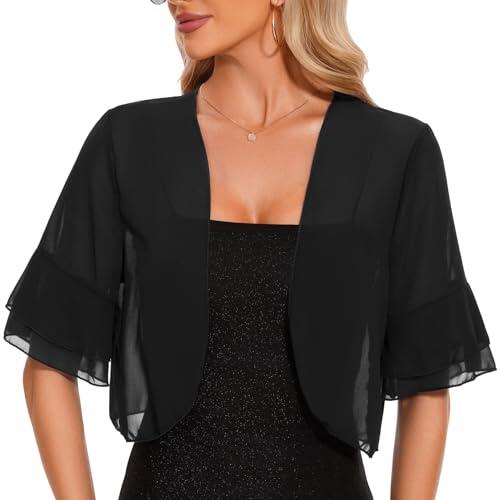 Atxnn Bolero Mujer de Gasa Chaqueta Verano Toreras de Media Manga con Volantes Cardigan Corto Ligero para Fiesta Vestidos
