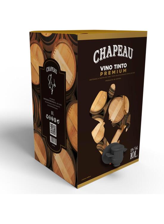 CHAPEAU Vino Tinto Premium 13% en Bag in Box 10L Cosechero| Vino Tinto Envejecido 13% con 100% Tempranillo Rioja con Aroma Madera| Equivalente a más de 13 botellas | Caja de Vino 10L con grifo
