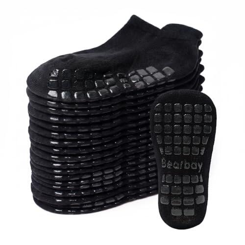Bearbay Calcetines tobilleros antideslizantes para bebé con pinzas para caminar de 0 meses a 7 años, Negro, 3-5 años