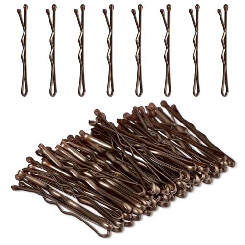 Amabro Mini horquillas, 50 horquillas pequeñas onduladas de 1.37 pulgadas, horquillas de metal para el pelo para mujeres y niños, moños largos, lacios, rizados, todo tipo de cabello (marrón)