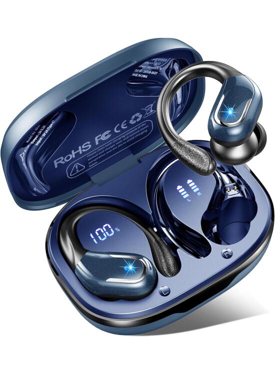 Auriculares Inalámbricos Deportivos Bluetooth 5.4, 75H de Autonomía, HD Mic, HiFi Estéreo, Cancelación de Ruido ENC, IP7 Impermeable, Azul
