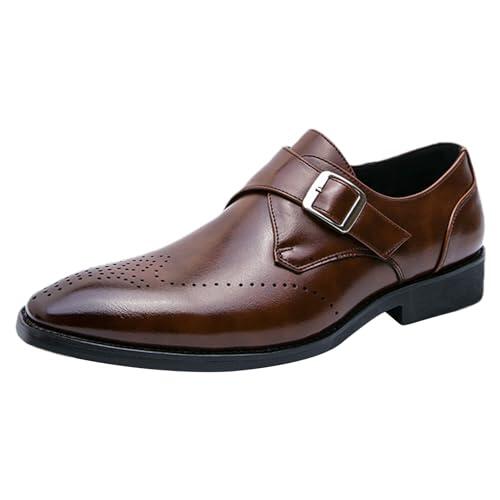 ANUFER Hombre Monje Soltero Zapatos Inteligente Estilo Británico Cuero de Microfibra Vestido Brogues Café SN0705155 EU44
