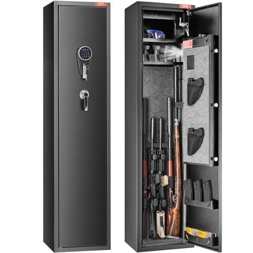VEVOR Caja Fuerte para 7-8 Rifles con Teclado Digital y Cerradura, Caja Fuerte de Arma con Casillero de Almacenamiento Incorporado y Estante Extraíble para Pistola y Pistola Larga en el Hogar