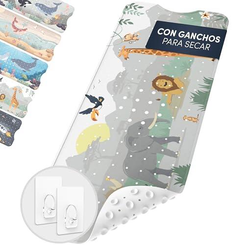 avakido® Alfombra Antideslizante para bañera Infantil - Sin BPA, Resistente al Moho y Lavable a máquina - Alfombrilla antimoho con 2 Ganchos incluidos - Segura para bebés y niños