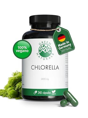 Green Naturals® Chlorella - Alta Dosis: 2400mg - 240 cápsulas con alta dosis de polvo de chlorella - Vegano, sin gluten y sin aditivos - Suministro para 2 meses
