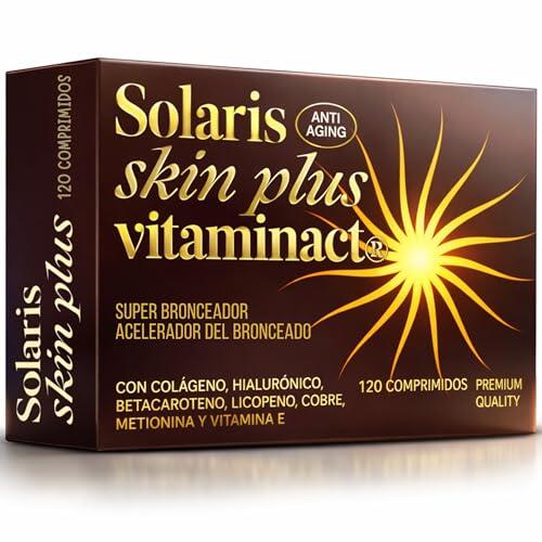 Acelerador del Bronceado con Betacaroteno – Pastillas Bronceadoras – El Único con Colágeno y Ácido Hialurónico – Licopeno, Vitamina E, Cobre y Selenio – 120 Comprimidos – Solaris Skin Plus