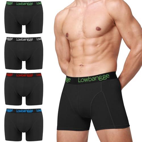 Lowbangge Calzoncillos Hombre Boxer,Boxer Hombre Pack(Pack de 4),Largo, de Algodón, Cómodo y con Un Corte Adecuado