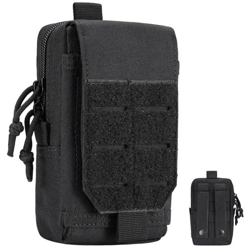 Hejo Bolsa Cintura Tactica Hombre, Bolsa Molle para Móvil, Pouch Molle EDC, Riñonera Tactica con Cremallera, Multifuncional Bolso Cintura Hombre para Senderismo, Camping, Viajes, Ciclismo (Negro)