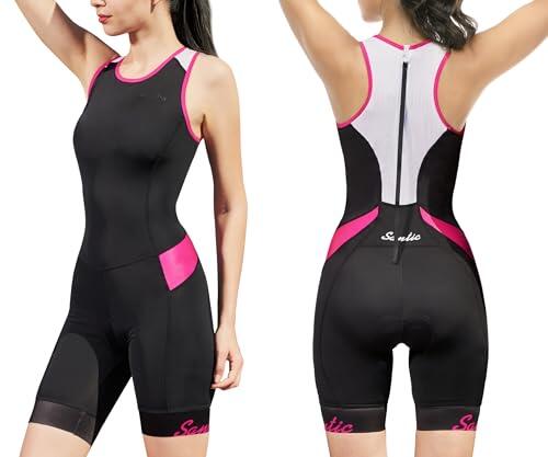 Santic Traje de triatlón para mujer - Sin mangas - Acolchado - Secado rápido - Para ciclismo, natación, carrera a pie, rosa, S