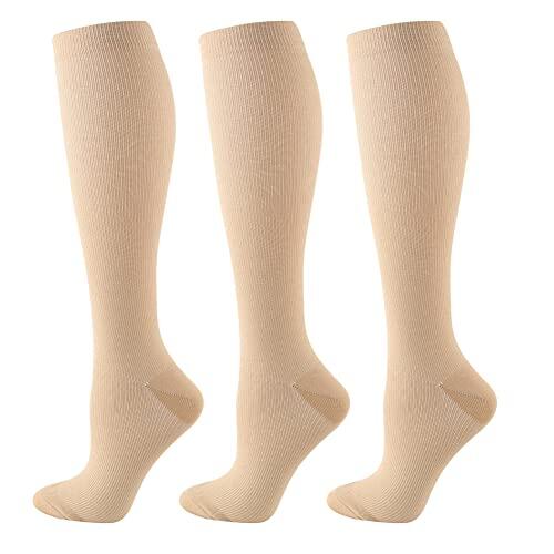HYCOPROT 3 Pares Calcetines de Compresión Hombr y Mujer, Medias de Compresion 15-20 mmHg Calcetines Compresión para Fitness, Vuelo, Deporte, Correr, Ciclismo, Viajes