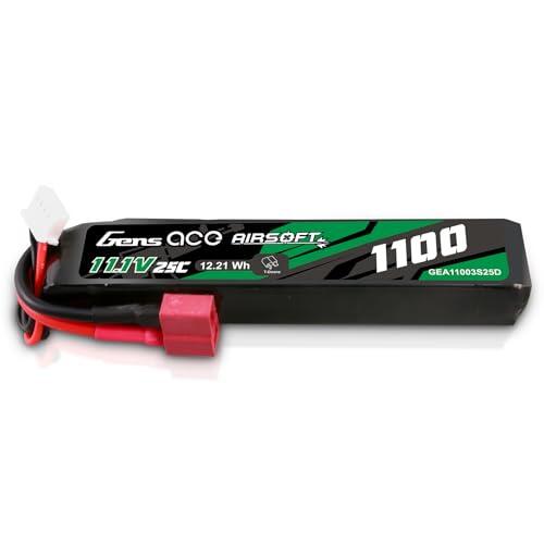 Gens Ace Batería LiPo 11,1 V 1100 mAh 25C 3S1P con Conector Deans (T-Deans), Compatible con Réplicas de Airsoft AEG