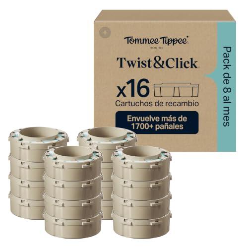 Tommee Tippee Cartuchos de recambio para contenedor de pañales Twist & | Pack exclusivo de 16 cartuchos de 10, 5 m para recambios rápidos (el paquete puede variar)