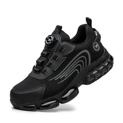 Zapatos de Seguridad para Hombre Mujer Zapatillas Ligeros Calzado Trabajo Comodo Antideslizante con Puntera de Acero Black 43 EU