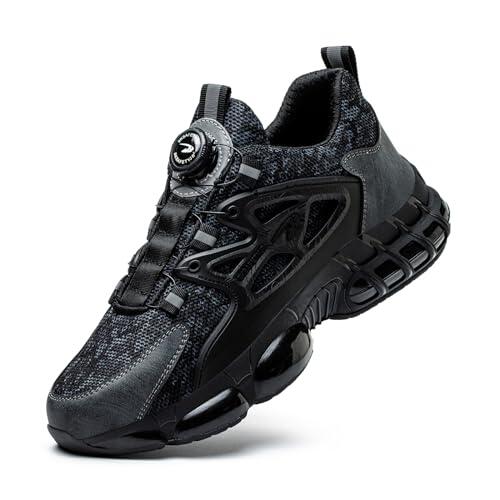 Zapatos de Seguridad para Hombre Mujer Zapatillas Ligeros Calzado Trabajo Comodo Antideslizante con Puntera de Acero Black 39 EU