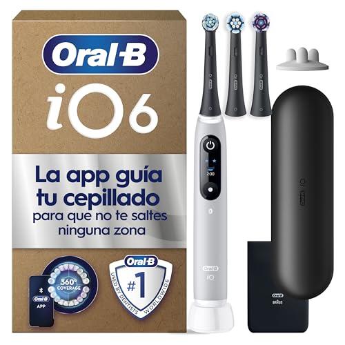 Oral-B iO 6 Cepillo de Dientes Eléctrico con 3 Cabezales, Gris | Cepillo Dental con Mango Recargable, 5 Modos de Cepillado con Blanqueamiento Dental Y Sensor de Presión, 1 Estuche de Viaje