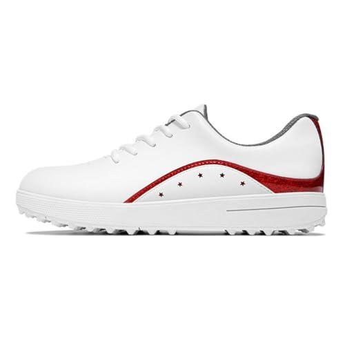 FJJLOVE Zapatos De Golf para Damas, Calzado Antideslizante Resistente Al Agua Sin Clavos Zapatillas De Entrenamiento De Golf Profesionales Ligeras,Blanco,35 EU