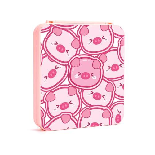 DLseego Switch Juego Tarjeta Funda para Switch OLED/Switch Lite/Switch,Adorable Animal Almacenamiento Juego Tarjeta Titular Estuche con 12 Juego Juego y 12 Ranuras para Tarjetas Micro SD,Cerdos Rosas