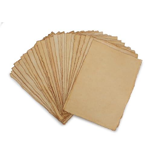 Fausta Papel de algodón texturizado vintage hecho a mano, 75 hojas (250 g/m²) (6 x 4 pulgadas), papel antiguo con borde de cubierta para bocetos, dibujos, invitaciones, medios mixtos, arte en acuarela