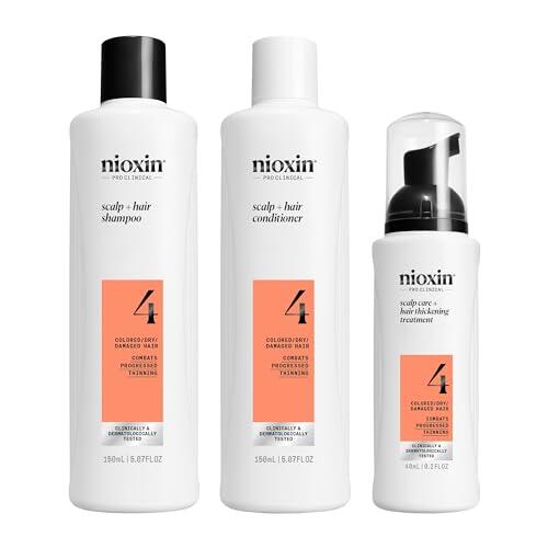 NIOXIN Kit del Sistema 4 - Cabello Teñido y Dañado con Debilitamiento Avanzado - Champú, Acondicionador y Tratamiento Cuero Cabelludo (150+150+40ml)