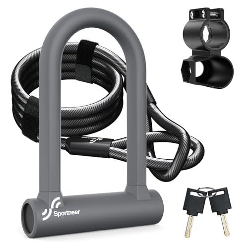 Sportneer Candado para bicicleta - Candado de 17 mm con cable de 1,5m Candado pesado para bicicleta con soporte para bicicleta de carreras, bicicleta de montaña, bicicleta eléctrica, bicicleta