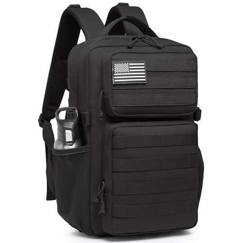Mochila táctica militar para hombre, impermeable, mochila de asalto de 3 días, bolsa Molle con soporte para botella de agua, Black, 25L