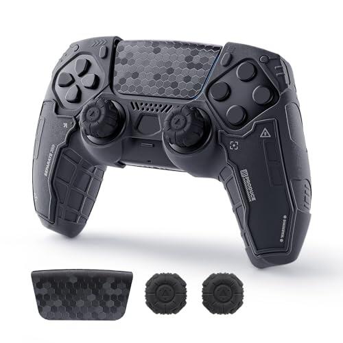 GeekShare Funda Protectora Antideslizante de Silicona para Mando inalámbrico PS5 con 2 Tapas para el Pulgar y 2 Pegatinas, Color Negro