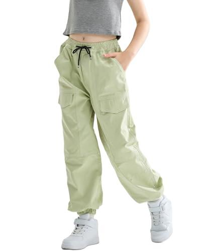 Rolanko Pantalones Hip Hop para Niñas, Pantalones Cargo Elásticos para Niños Jogger para Streetwear y Danza, Verde Saga, Talla: 13-15 Años/170