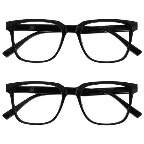 OPULIZE LEO Gafas de Lectura - Pack de 2 - Montura Rectangular Grande - Negro - Hombre Mujer - Bisagras de Muelle - RR55-1 - +1.50
