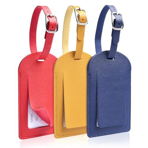 AiQInu 3 Piezas Identificador de Maletas, Etiqueta Maleta Viaje Cuero de PU, Identificador Maletas Viaje con Etiqueta de Nombre, Luggage Tag para Viajes de Negocios, Vuelos