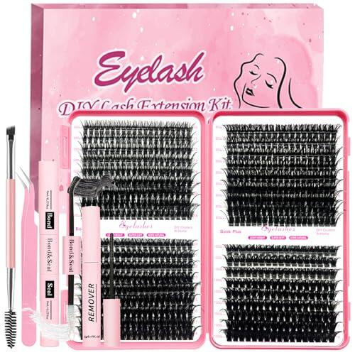 Qiveaory Kit de Extensión de Pestañas DIY Eyelash Extension de Rollo D 684 Piezas Independientes,Pegado y Sellado de Pestañas,Cepillo de Pinzas Eliminación de Pestañas (10-18mm,50D+60D+80D+100D)
