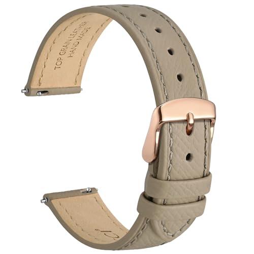 WOCCI 18mm Grace Correa de Reloj para Mujer, Cuero de Grano Superior, Liberación Rápida, Correa de Repuesto, Hebilla de Oro Rosa (Té)