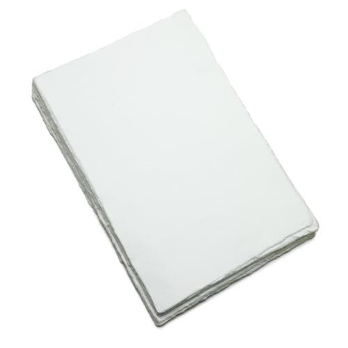 Fausta Papel de algodón texturizado blanco hecho a mano, A4, 25 hojas de 11.7 x 8.25 pulgadas, 400 g/m², papel de borde para artistas, escritores, medios mixtos, hojas de papel en blanco