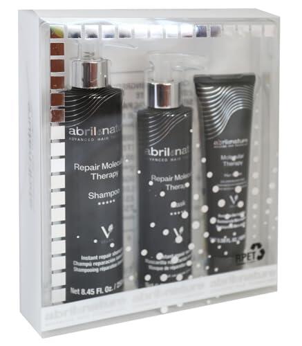 abril et nature - Set de Cuidado Capilar Profesional Reparador - Molecular Therapy - Pack Champú, Mascarilla y Sérum para Cabellos Dañados, Castigados o Envejecidos - Restaura y Repara - 550 ml