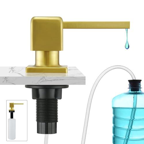 CREA Dispensador de Jabón de Cocina, Dosificador Jabón Cocina Bajo Encimera, Dispensador de Jabón para Fregadero con Botella de 500 ml y Manguera de Extensión de 1,0 m, Llenado Desde Arriba,Oro