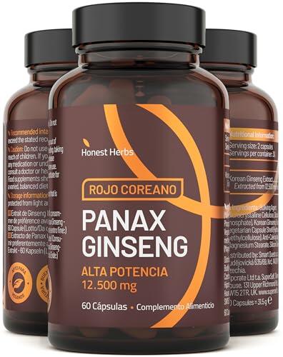 Ginseng Rojo Coreano 12,500 mg - Panax Ginseng con 20% de Ginsenósidos - Alta Concentración - 60 Cápsulas - Vegano