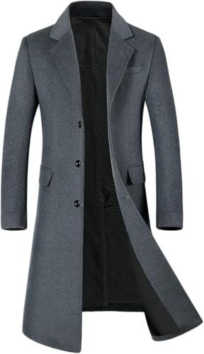 YOUTHUP Abrigo de Invierno para Hombre Chaqueta de transición Informal de Trabajo cálida de Lana Larga y Delgada, Gris (Grueso), L