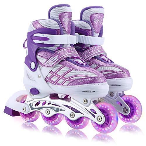 Patines en Línea para Niñas, Patines para Niñas niños Ajustables con Ruedas Luminosas para Niñas y Niños Principiantes(Morado, M (EU32-36))