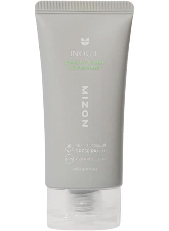 [MIZON] INOUT Watery Sheer Sunscreen SPF50+PA++++ (50ml) Protector Solar Fluido + Cuidado de la Piel Coreano, Protección 24H, Hidratante, Ácido Hialurónico, 100% Vegano