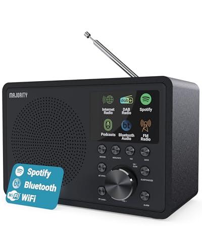 MAJORITY Radio Internet con Bluetooth | Dab+ FM Radio Internet WiFi | Radio WiFi con Altavoz DSP | Internet Radio con Spotify Connect y Podcasts | Multialarma, Control de la Aplicación Oktiv Touro