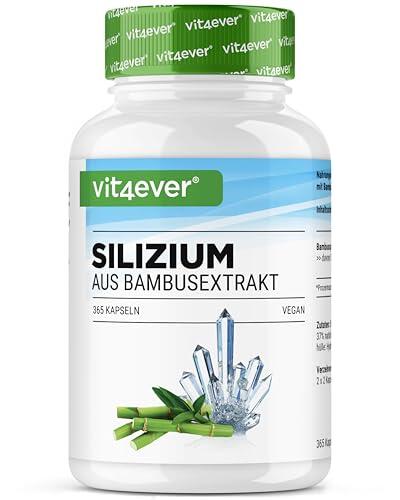 vit4ever Silicio - 365 Cápsulas con 500 mg de Silicio orgánico por Día - Premium: Obtenido naturalmente de Extracto de Bambú - Alta Dosificación - Vegano