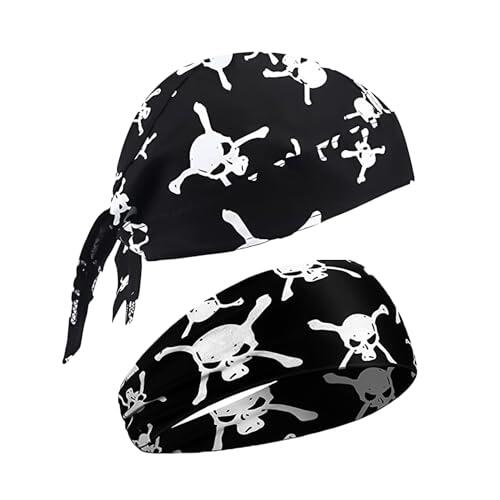 DHSBGWSX bandana y diadema con estampado de calaveras, accesorio para hombre, sombrero pirata informal, accesorio para motocicleta, Negro, Talla única