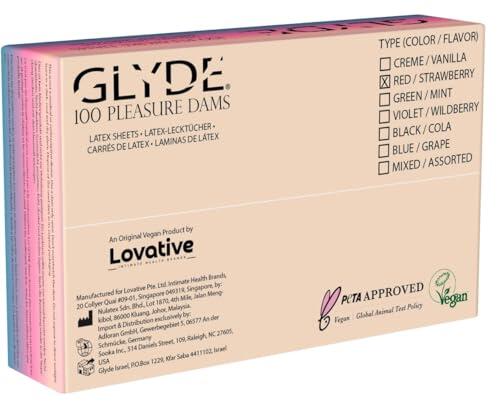 Glyde Dams Strawberry - Paños protectores de látex (100 unidades), color rosa, Rosa., 25cm x 15cm