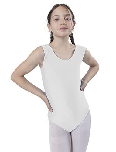 Carnavalife Maillot Ballet Danza Niñas sin Mangas, Maillot Baillot de Cuello Redondo para Gimnasia Baile Fiesta (Blanco, 7-9 años)