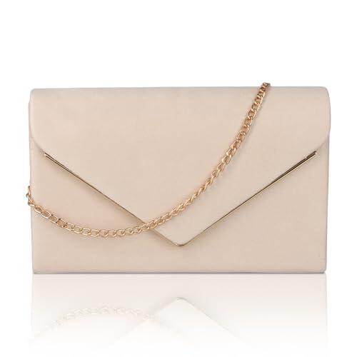 Shengxi Bolso de Fiesta Noche de Moda para Mujeres Bolso Sobre con Cadena Desmontable Bolsas de Embrague Bolsos de Hombro Elegante Cruz Cuerpo Bolsas Cartera de Mano para Bodas Cita Fiesta (Beige)