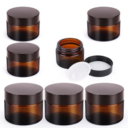 VMUTGA 6 Piezas Ámbar Tarros de Cristal, 30ml/50ml Envase para Cremas de Viaje, Tarros de Crema para Cosméticos, Cremas y Lociones