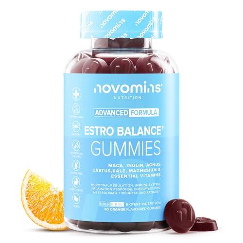 Estrogenos Femeninos - Alternativa al Estrogeno - 60 Gominolas - Equilibrio Hormonal y Niveles de Estrogenos - con Vitamina D, B6, B12, Maca y Extracto de Col, Inulina - Vegano y Sin Gluten - Novomins