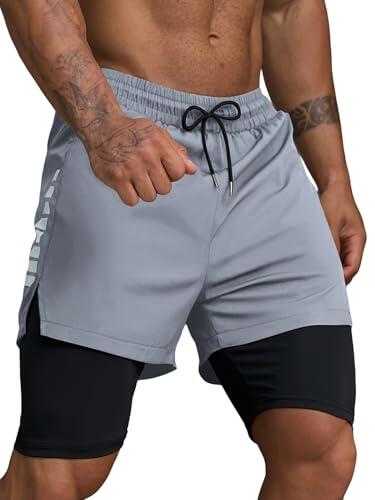 Smatstyle Pantalón Corto Deporte Hombre 2 en 1 Pantalones Cortos Deportivos de Secado rápido con Bolsillos de Entrenamiento Transpirables