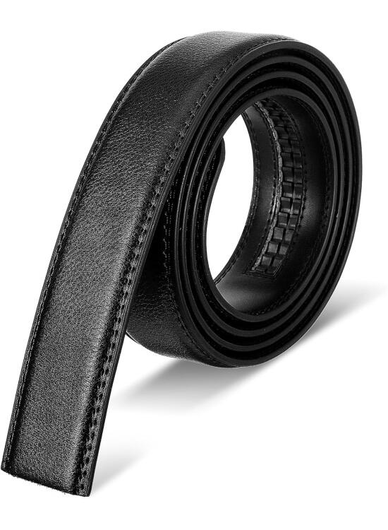 Cinturón automático de trinquete para hombre de piel sin hebilla, 35 mm de ancho, ajustable para ropa, jeans, Negro , Talla única
